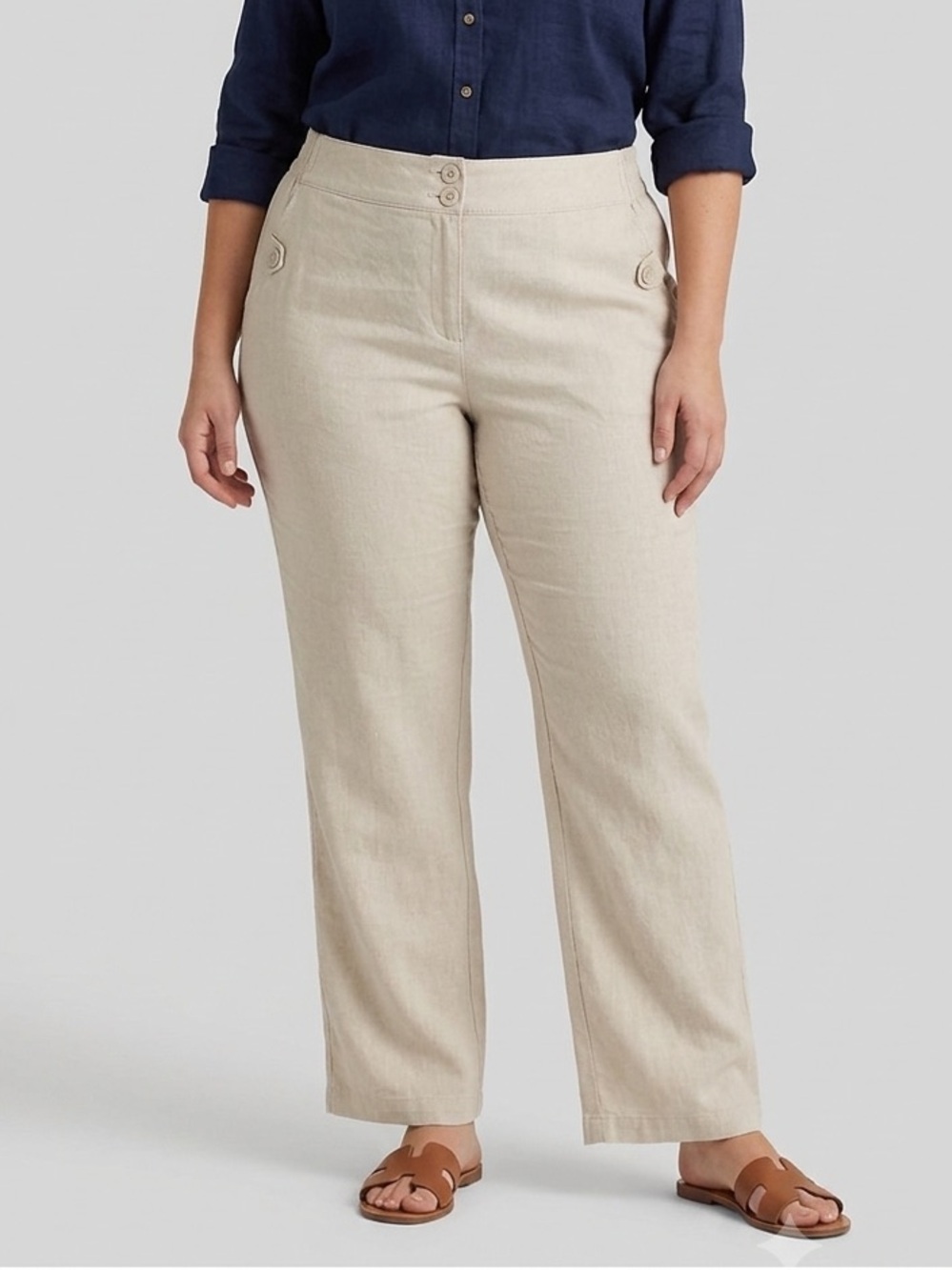 PENNINGTONS Cream Linen Blend Pants Size 28